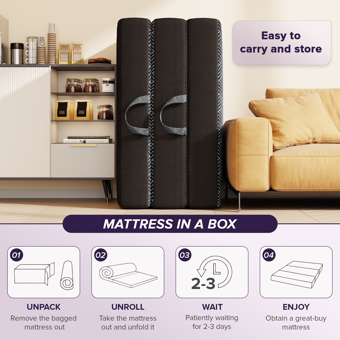 Cozylore 6 inch tri-fold memory foam mattress 3