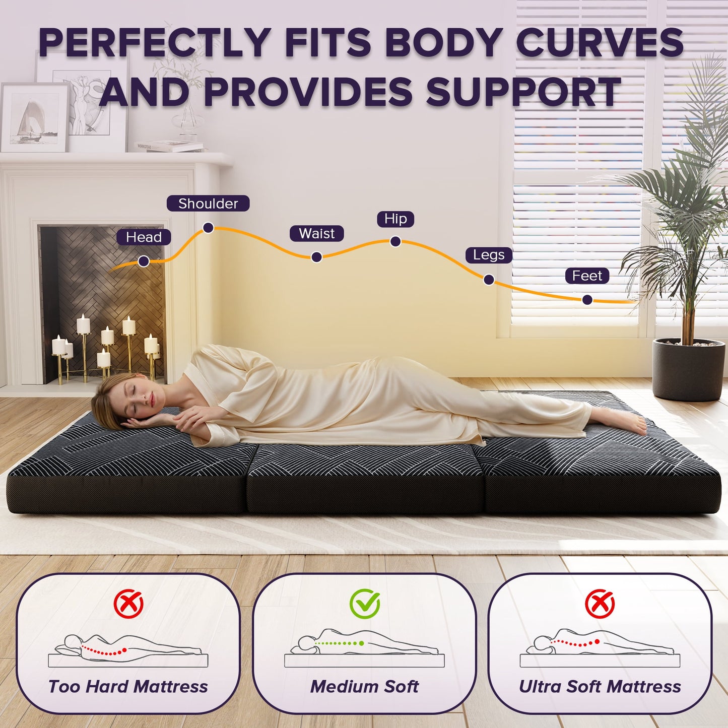 Cozylore 6 inch tri-fold memory foam mattress 5