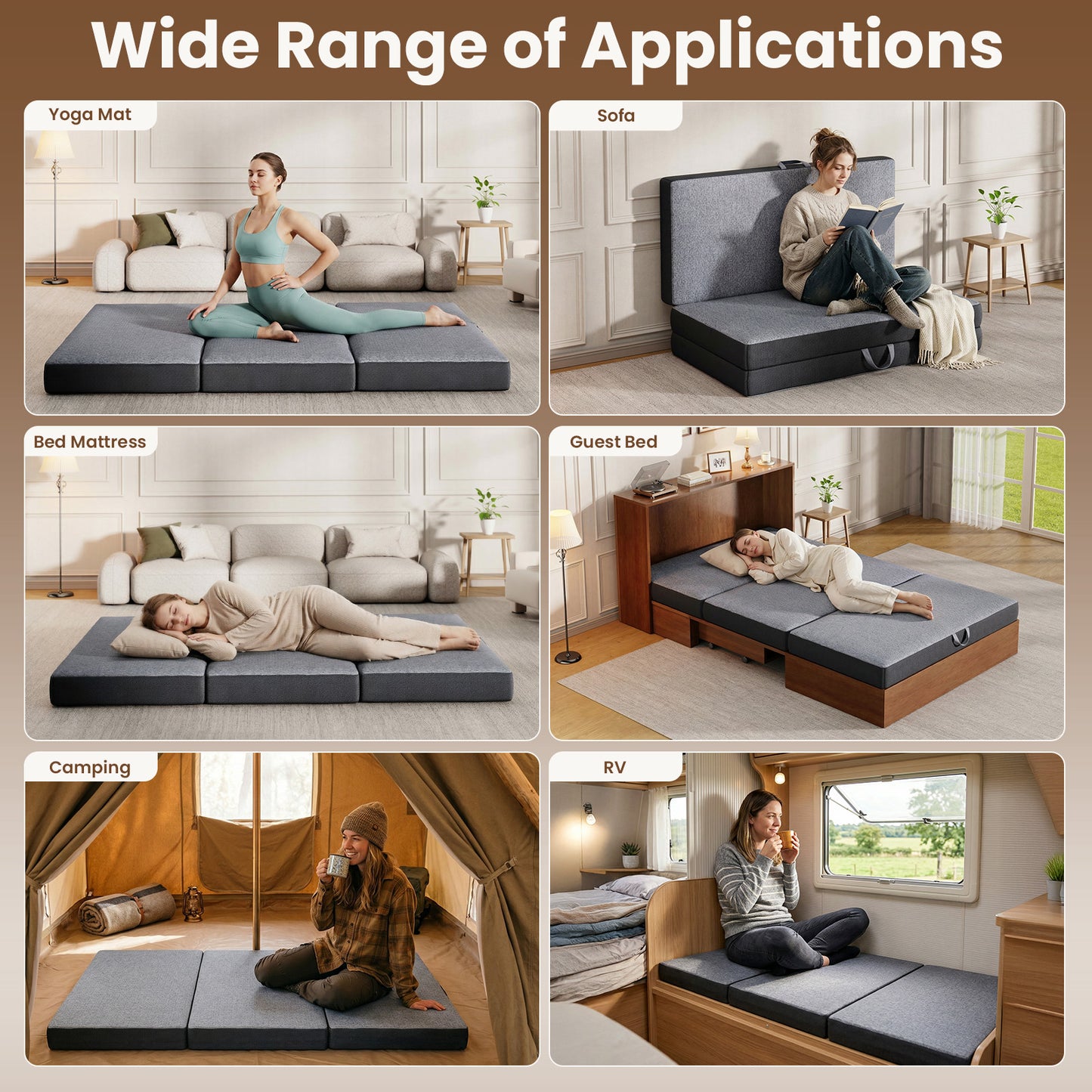 Cozylore 6 inch Tri-Folding Memory Foam Mattress – Portable Foldable Floor Bed