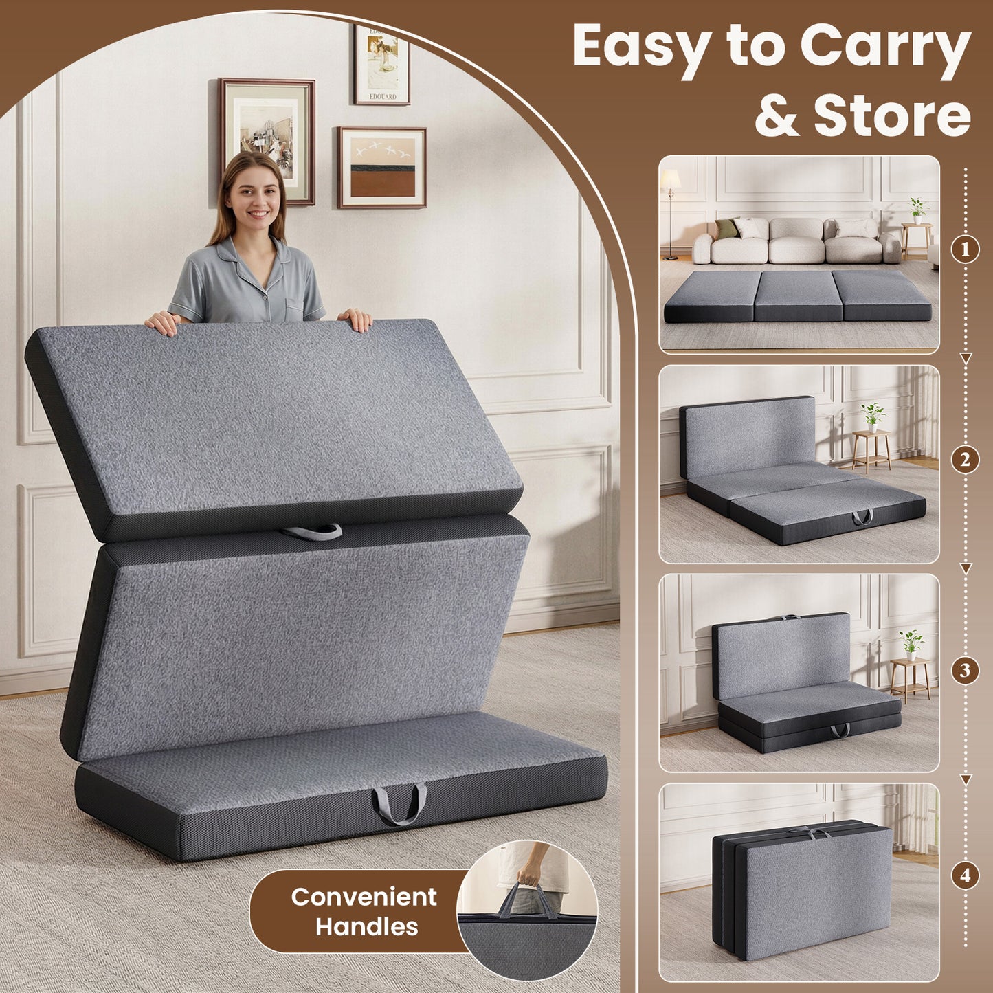 Cozylore 6 inch Tri-Folding Memory Foam Mattress – Portable Foldable Floor Bed
