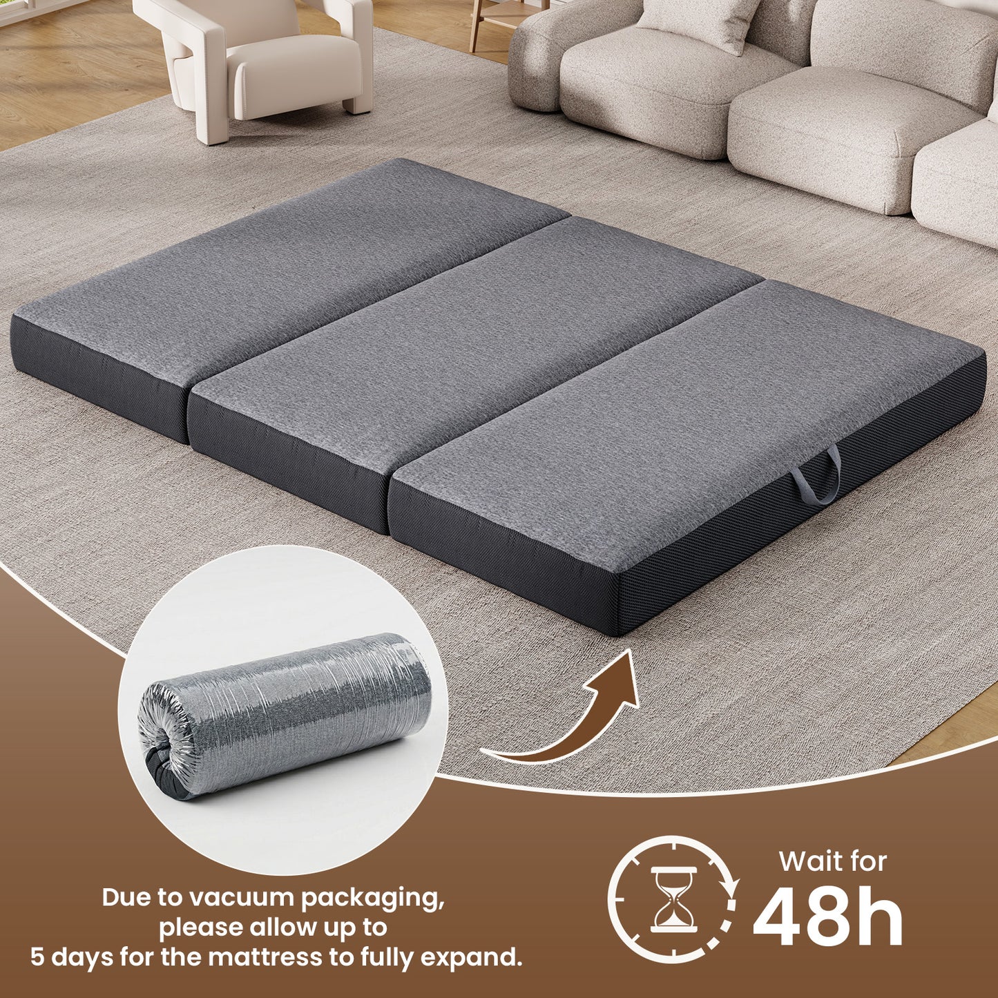 Cozylore 6 inch Tri-Folding Memory Foam Mattress – Portable Foldable Floor Bed