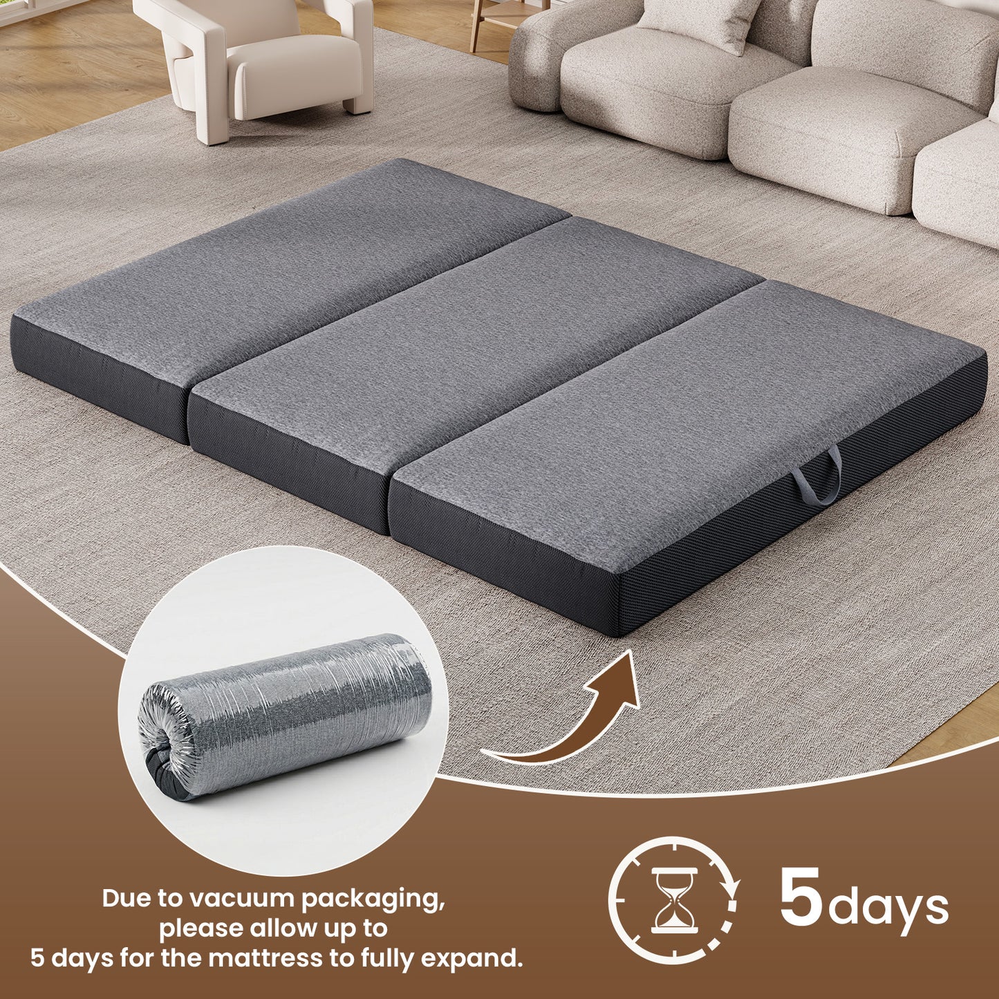 Cozylore 6 inch Tri-Folding Memory Foam Mattress – Portable Foldable Floor Bed