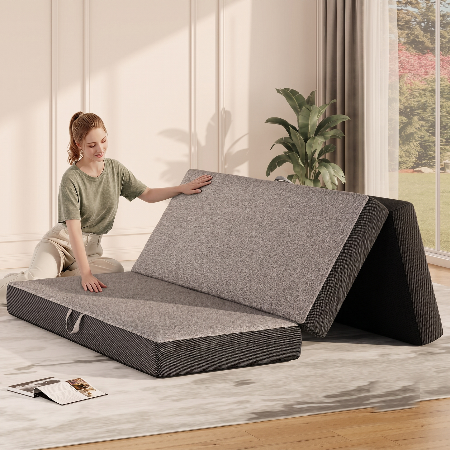 Cozylore 6 inch Tri-Folding Memory Foam Mattress – Portable Foldable Floor Bed