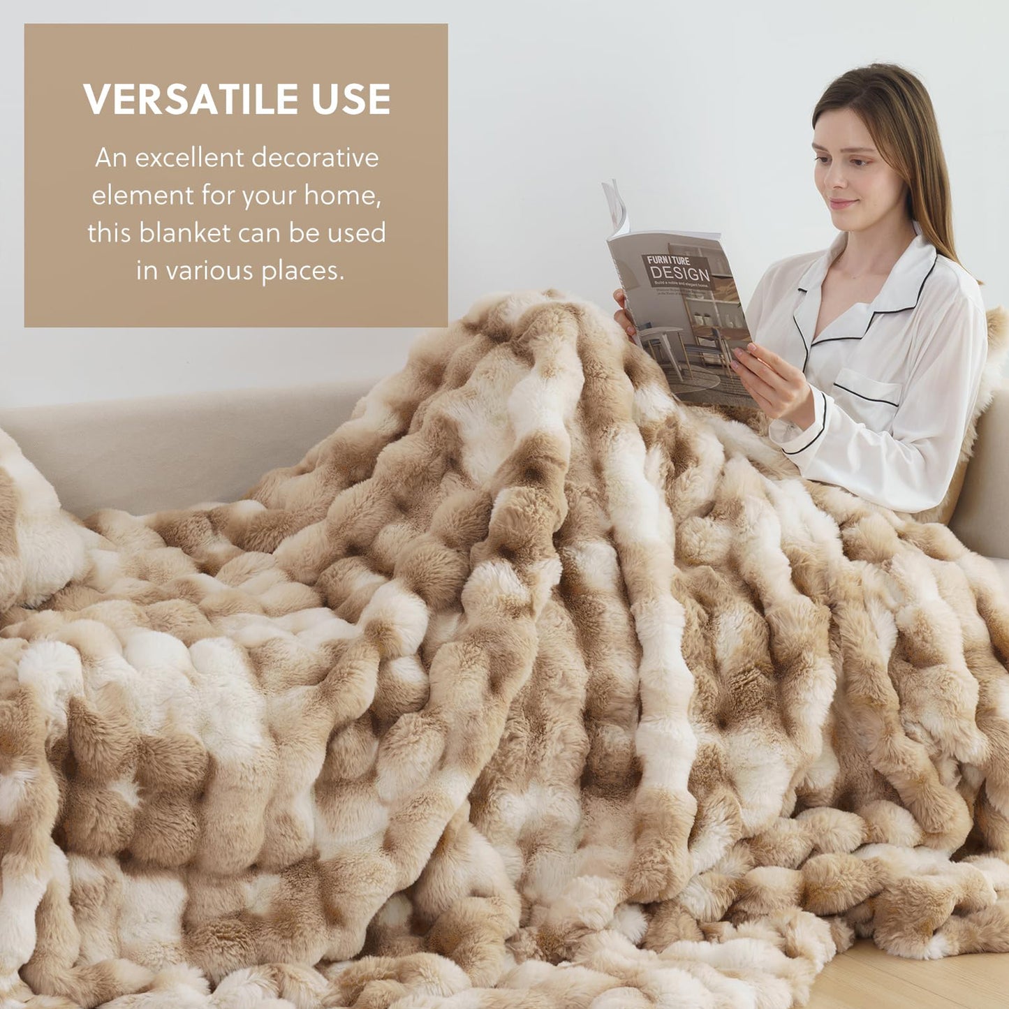Cozylore Faux Fur Throw Blanket – Luxury Fluffy Thick Cozy Warm Throw for Couch & Bed