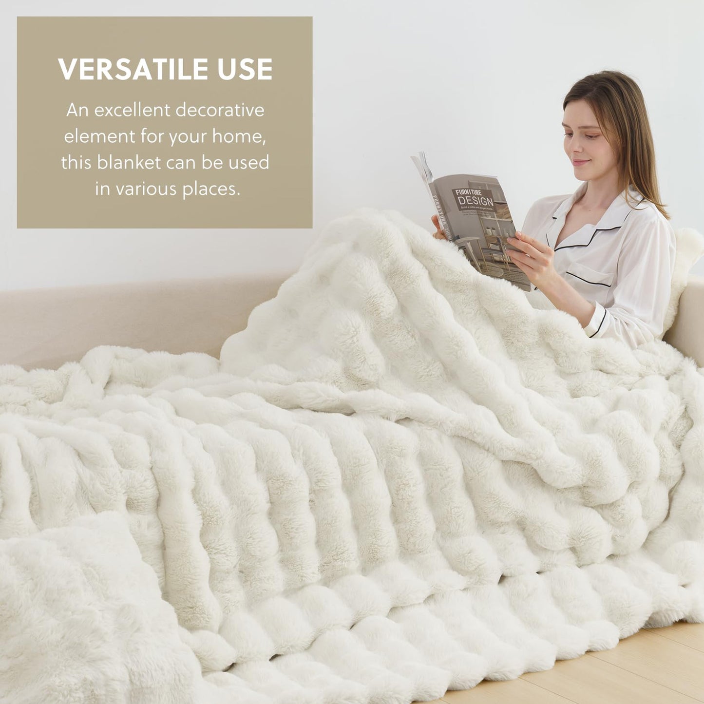 Cozylore Faux Fur Throw Blanket – Luxury Fluffy Thick Cozy Warm Throw for Couch & Bed