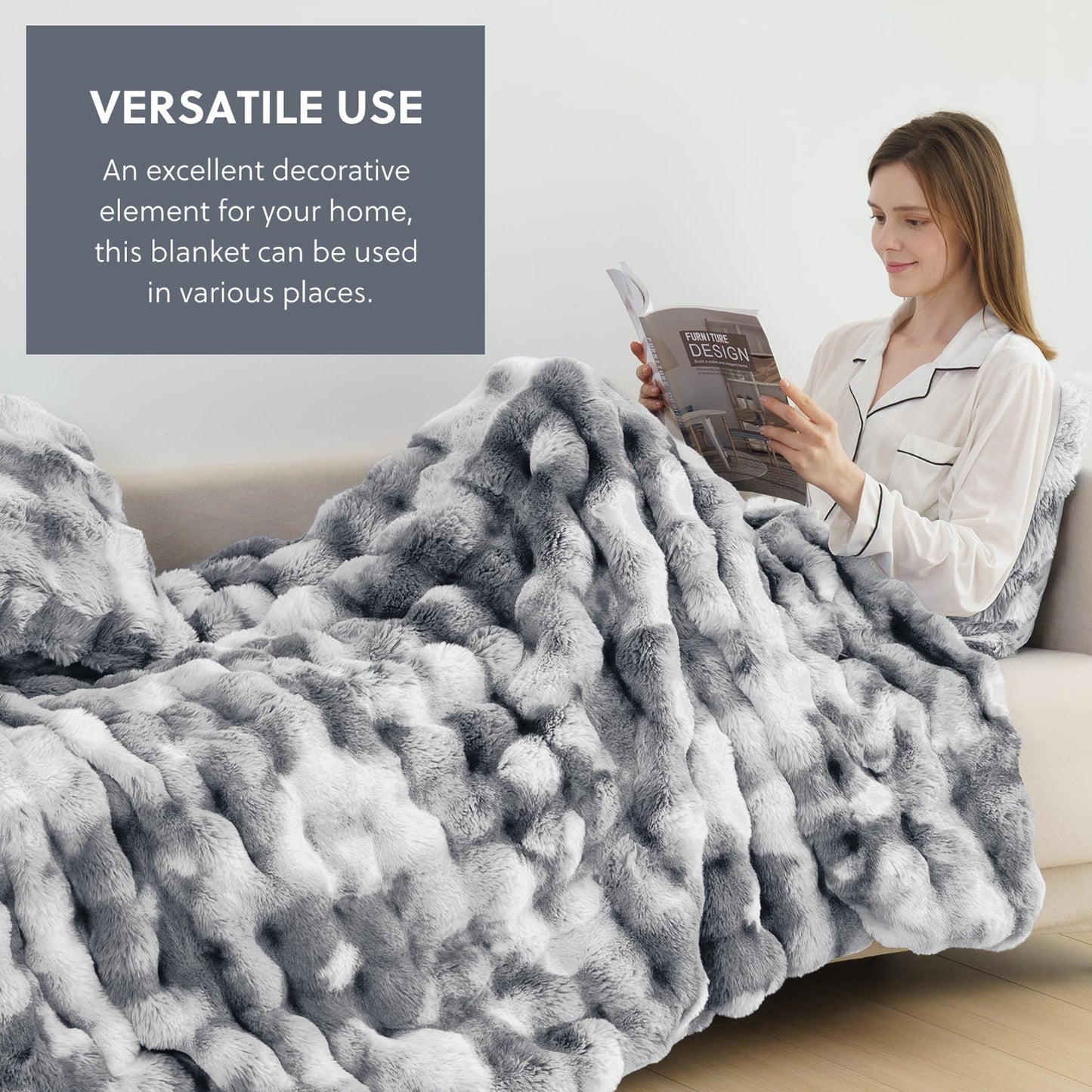Cozylore Faux Fur Throw Blanket – Luxury Fluffy Thick Cozy Warm Throw for Couch & Bed